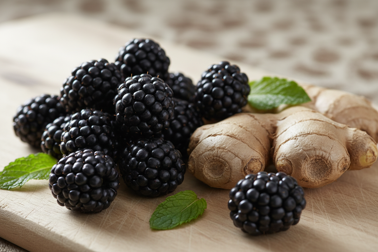 blackberries and fresh ginger