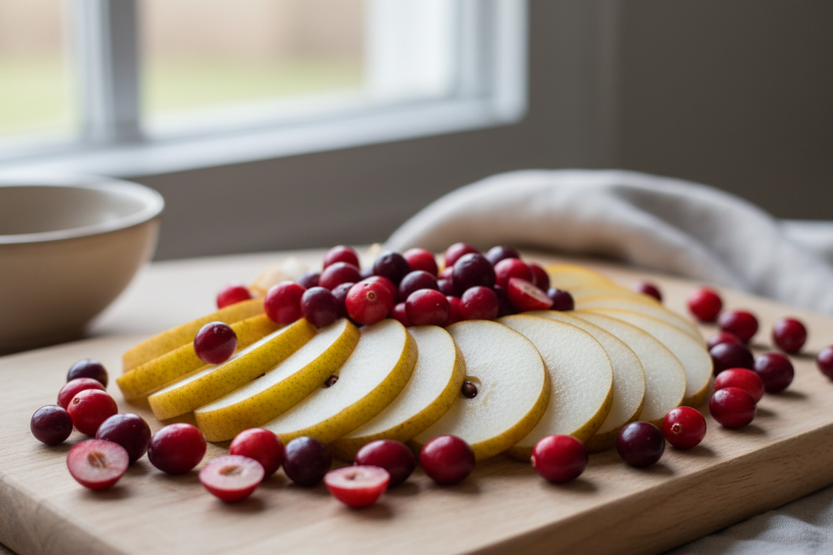 cranberries and sliced pears